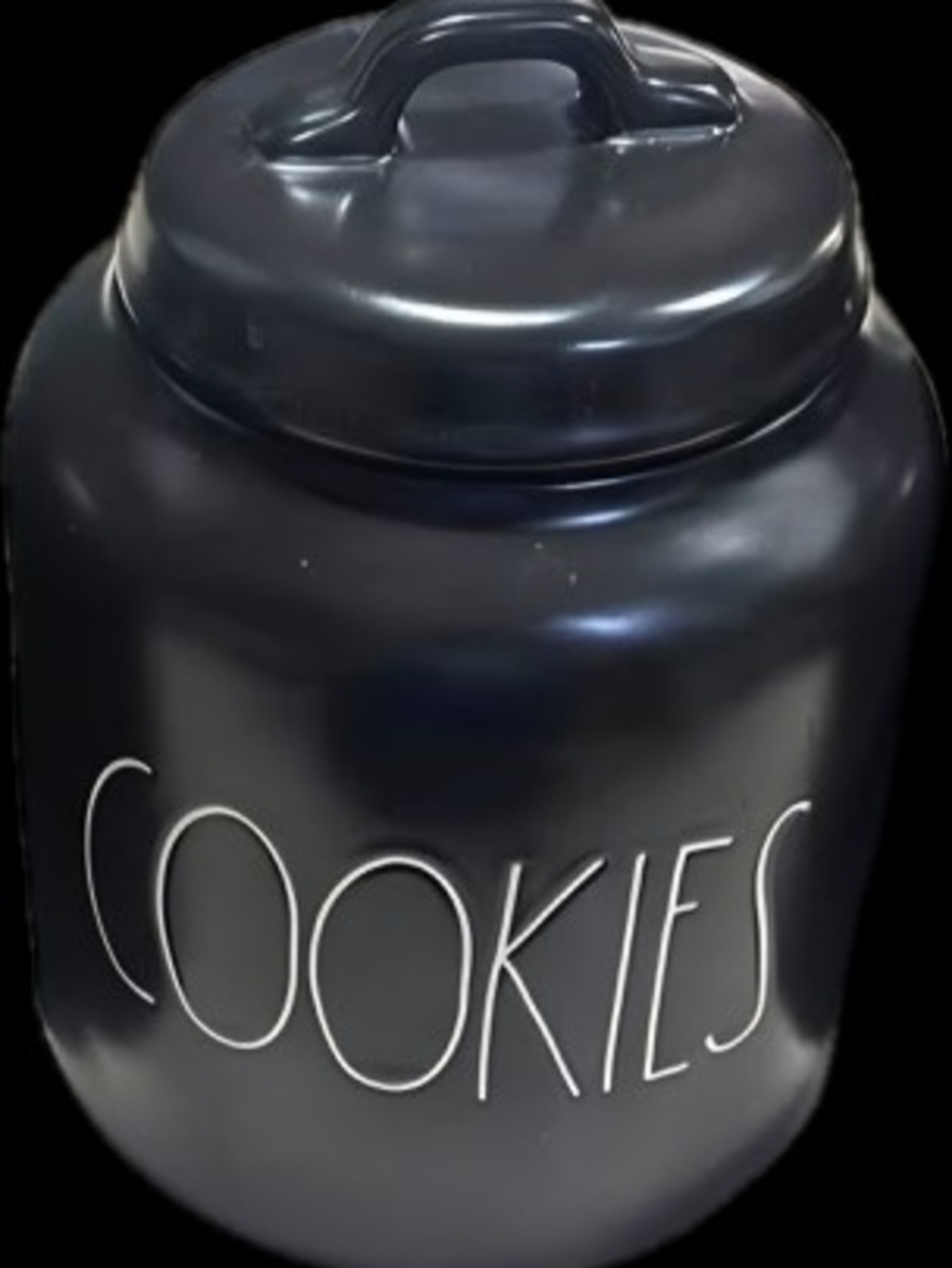 Rae Dunn Black Cookie Jar with White Lettering